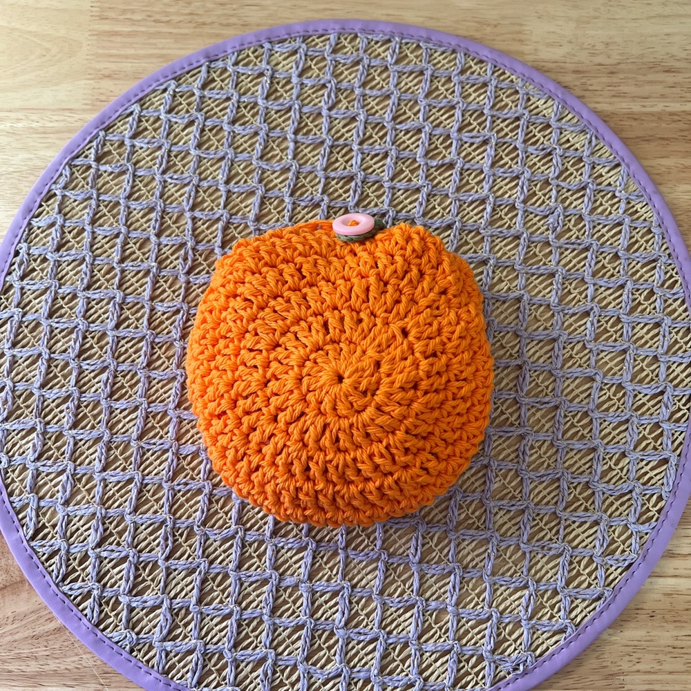 Foldable Crochet Orange Mesh Market Bag - Picture 2 of 3
